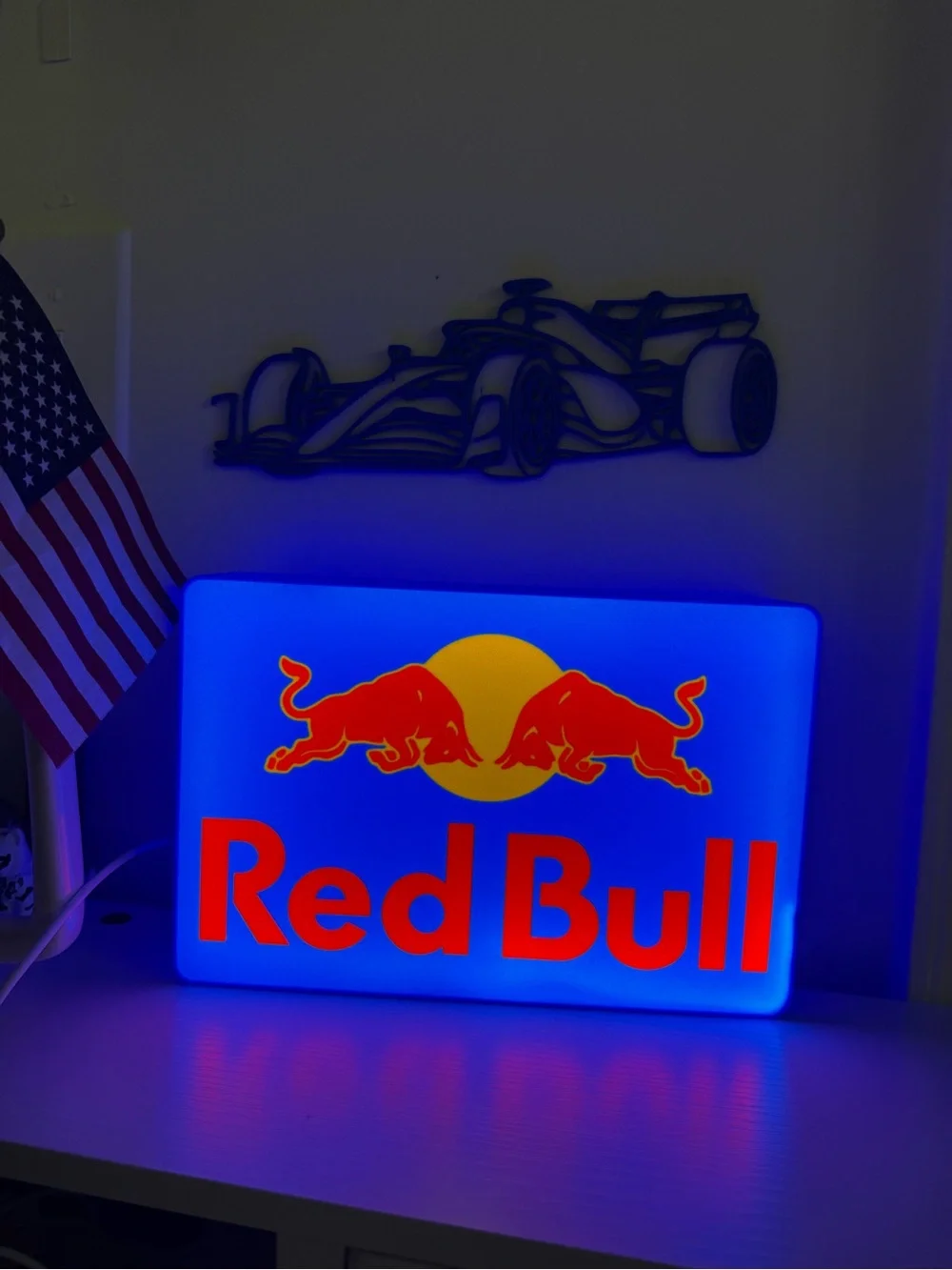 Illuminated Blue and Red Wall Sign - Brand